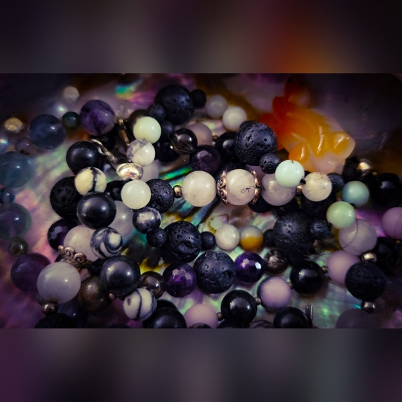 Two Mystery Handmade Real Crystal Bracelet - Round Stone Beads, Recycled Spacers - Picture 2 of 7